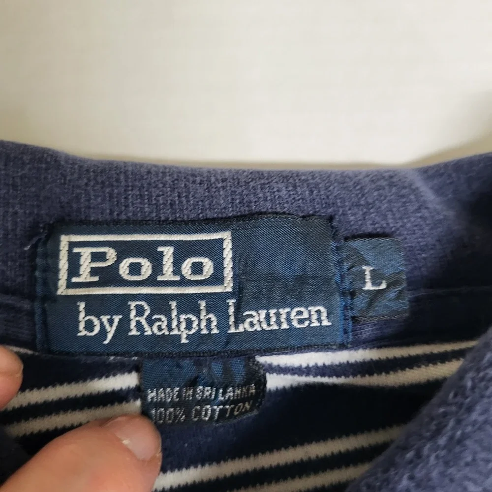 Polo Ralph Lauren Mens‎ Large Striped Short Sleeve Polo Shirt Navy White